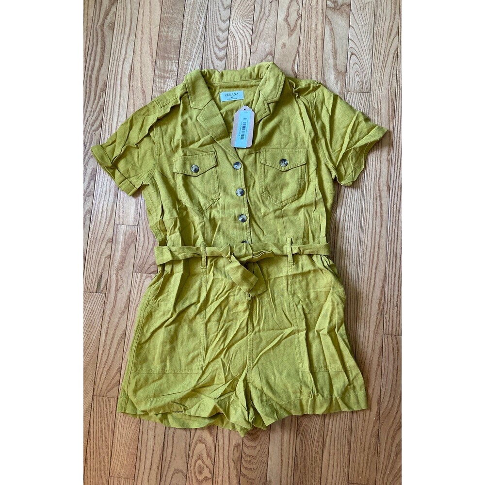 Zenana romper shorts wasabi womens medium NEW shorts button down shirt romper